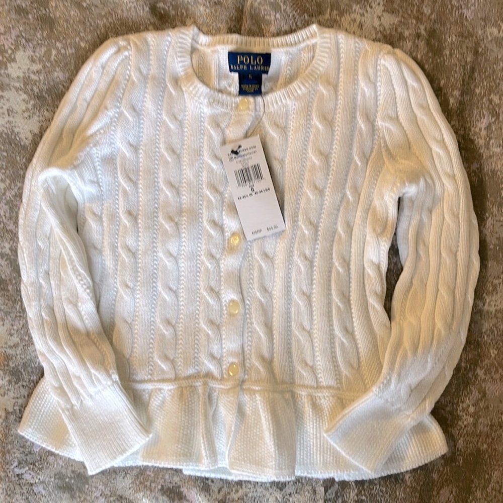 NWT-Ralph Lauren Polo girls sweater w/ruffle trim 
Size 5